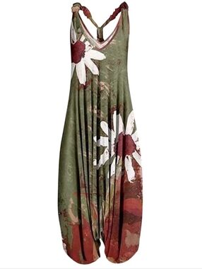 Harem Jumpsuits for Women Plus Size Overalls Loose Fit Floral Sleeveless Rompers